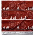 thumbnail image 1 of Soimoi Red Modal Satin Fabric Red Berries & Merry Christmas Text Print Fabric by the Yard 42 Inch Wide, 1 of 3