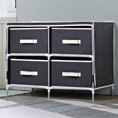 Homestar 4 Drawer Fabric Dresser In Black With Beige Accents