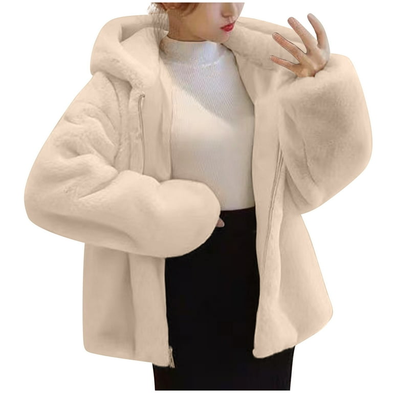 Winter Love Faux Fur Coat - beige Mサイズ Womens Winter Coats Fleece Sherp Jackets Fluffy Plus Size