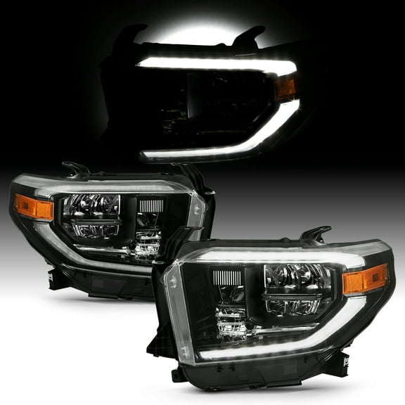 AKKON - Fits 2018 2019 2020 Toyota Tundra Pickup w/ DRL LED Tube Bar Black Headlights Headlamp Pair Driver Passenger Replacement