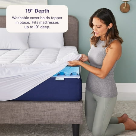 Sleep Innovations - 4" Cooling Gel Memory Foam Mattress Topper with Cover - Queen - Blue