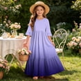 thumbnail image 7 of Girls Flowy Tiered Maxi Dress Ombre with Pockets 3/4 Sleeve Summer Casual Purple,Size 9-10 T, 7 of 7