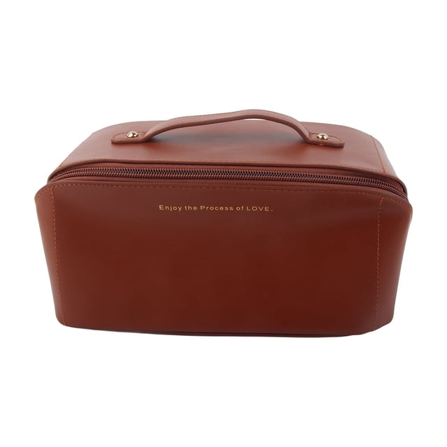 Bolsa de cosméticos, almohada de órgano, maquillaje, hogar, viaje, almacenamiento, suministros de lavado, gran capacidad, color caramelo y moca.