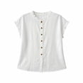 thumbnail image 5 of WRKEKC Summer Blouses for Women Ruffle Trim Sleeveless Loose Fit Cotton Linen Button Front Colorful Tank Top Casual, 5 of 5