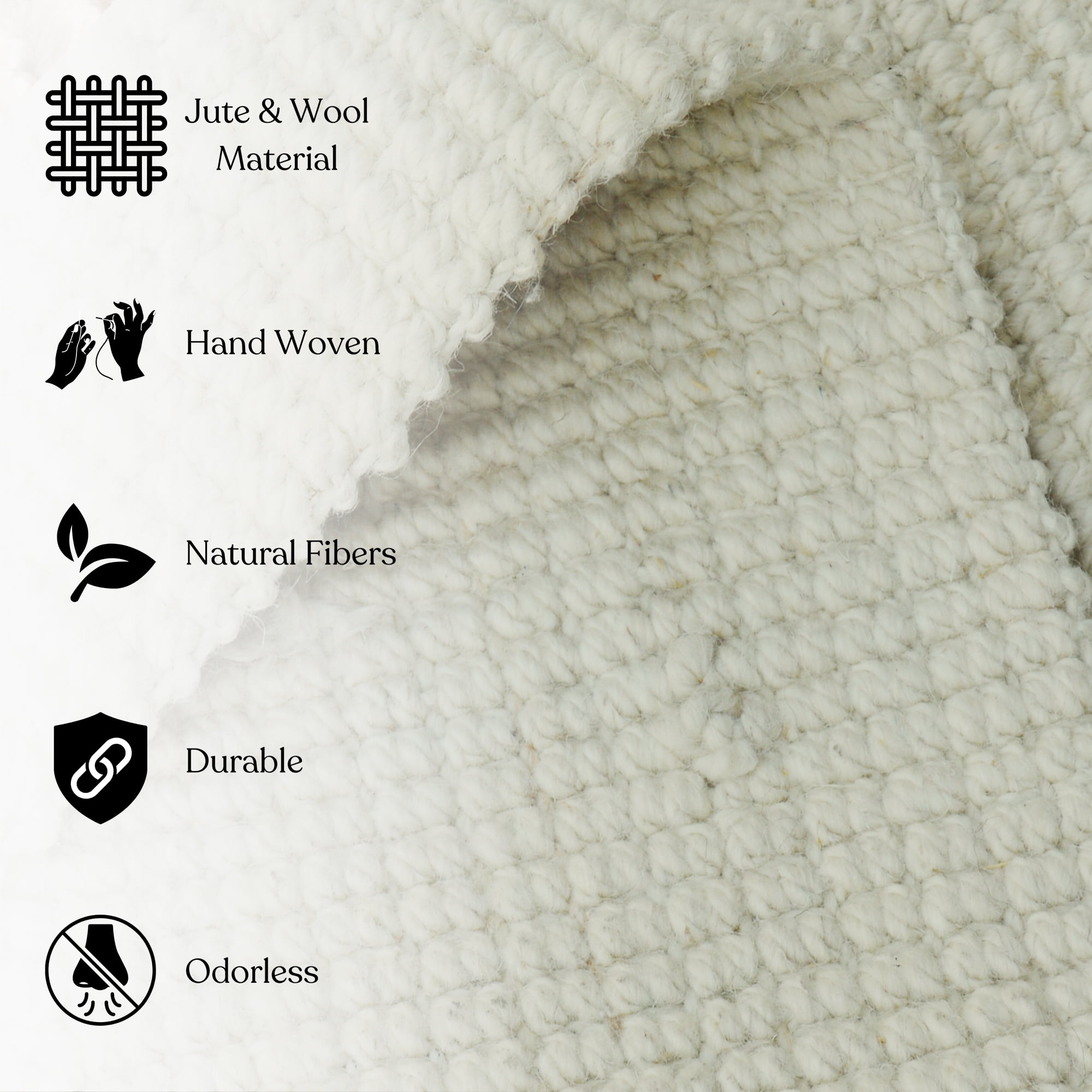 Delara Premium Handwoven Wool and Jute Area Rug, 8'.8" x 12', Natural Boucle, 0.25" Thick, Soft & Durable for Living Room, Bedroom, Entryway