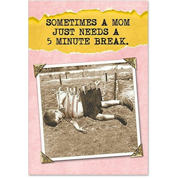 NobleWorks 5 Minute Break - Vintage Retro Mothers Day Greeting Car - Cute Clothes Line for Kids Funny Card for Mom 0211