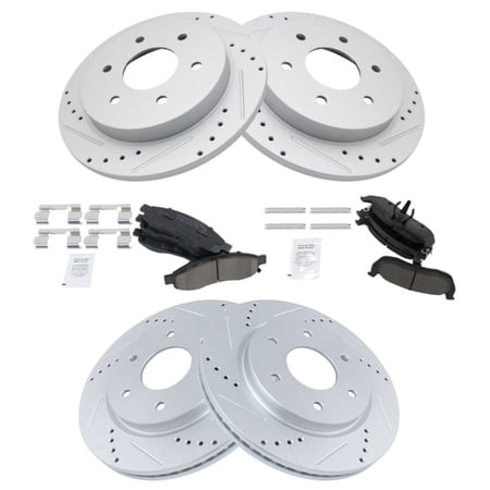 For INFINITI Nissan Drilled & Slotted Brake Rotor & Ceramic Pad Front Rear Kit