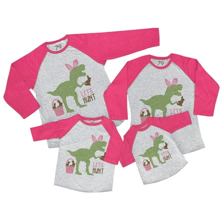 

7 ate 9 Apparel Family Matching Happy Easter Shirts - Let s Hunt Dinosaur Pink Shirt 2T