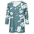 thumbnail image 5 of CYMMPU Floral Printed 3/4 Length Sleeve Summer Fall Shirts Plus Size Tunic Tops Vintage Business Work Blouses V-Neck Basic Tees 2025 Clothes for Women Navy M, 5 of 5