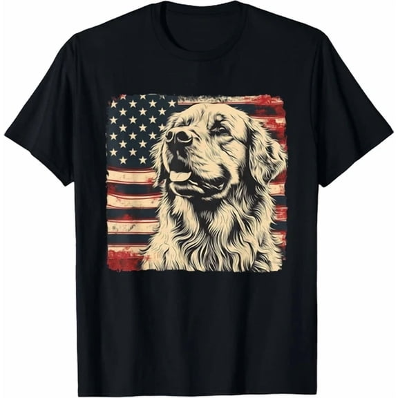 Patriotic Golden Retriever American Flag Vintage T-Shirt