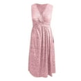 thumbnail image 5 of Puliio Women Dresses Fashion Solid Casual Dress Summer V Neck Sleeveless Sexy Mid-Calf Long Dresses With Pockets, 5 of 5