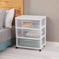 thumbnail image 4 of Sterilite Wide 3 Drawer Storage Cart, Plastic Rolling Organizer, White Frame, 2 Pack, 4 of 7