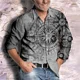 thumbnail image 5 of Camisa de solapa retro de moda de manga larga, informal, para exteriores, para hombre, con brújula, ruleta, patrón HD, diseño de diseñador 2024, nuevo, 5 of 5