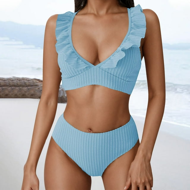 Trajes de baño para mujer, Trajes de baño para mujer Traje de baño de mujer con abertura, cintura alta, color liso, traje de baño bikini conservador y a la moda Traje de baño de nailon para mujer