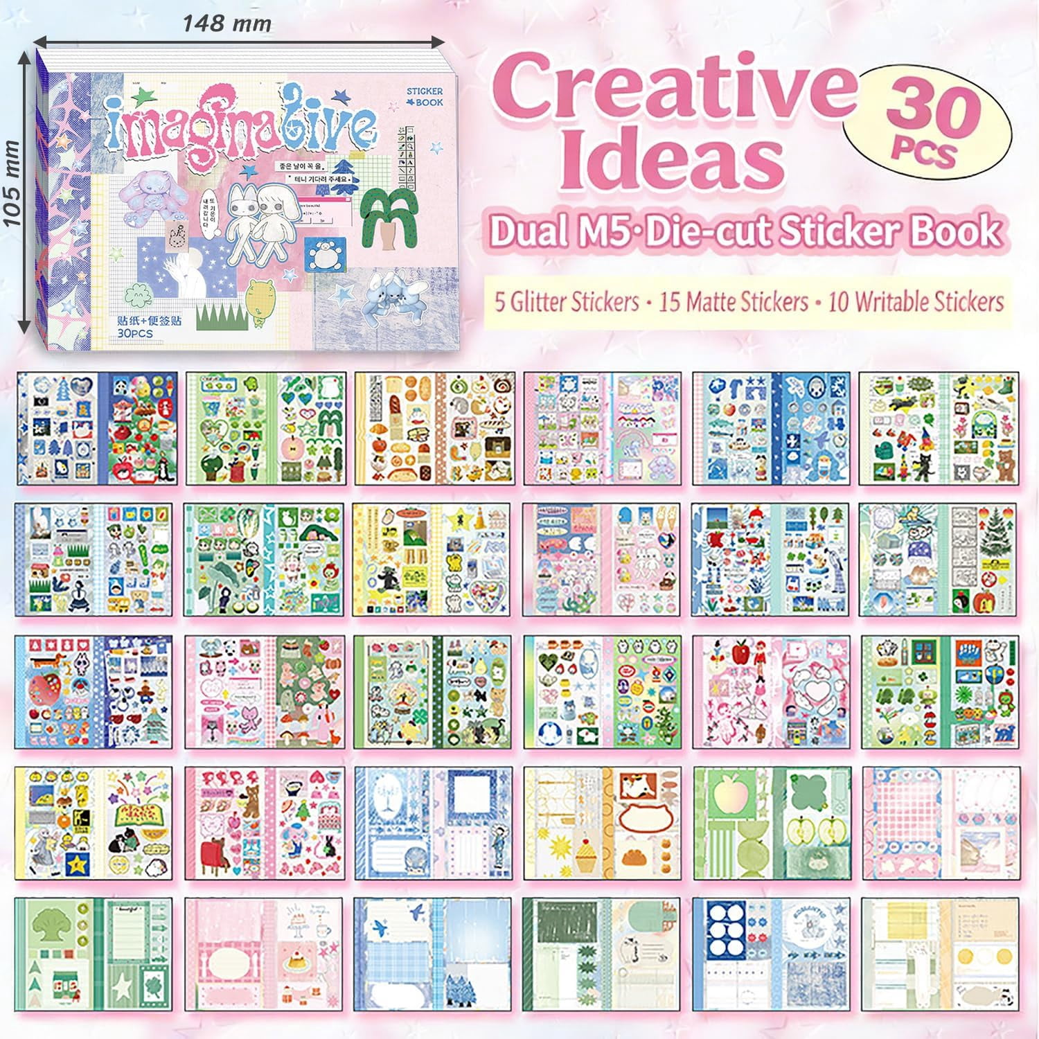 2 Pack Japanese Sticker Book, 60 Sheets Kawaii Korean Stickers Japanese Aesthetic Stationery Decoration Stickers for Adult DIY Planners Junk Journaling Scrapbook Diary Notebooks
