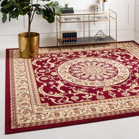 Unique Loom Versailles Collection Area Rug - Napoleon (6' 1" Square Red/Light Blue)