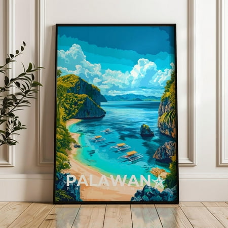 Palawan Travel Poster - Philippines Wall Art Print, Illustration Artwork, Tropical Island Home & Office Decor, South East Asia Gift Idea Wall Art, Modern Wall Decor, 8x12 UNFRAMED