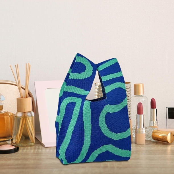 Bolso de mano de punto Salvador para mujer bolso de hombro bohemio reutilizable ligero Azul