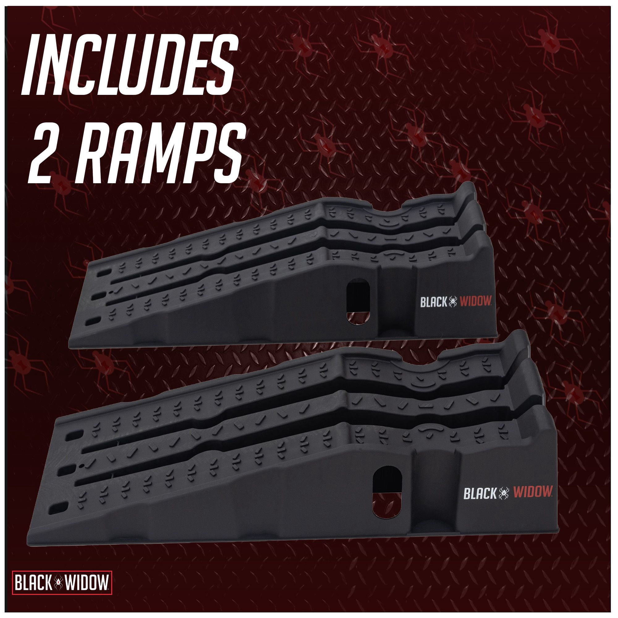 Black Widow 13in W Stackable Plastic Car Service Ramps – 16,000 lb. GVW Capacity per Pair, Lightweight High-Impact Grid Design, 6.25in Lift Height, Built-in Handles