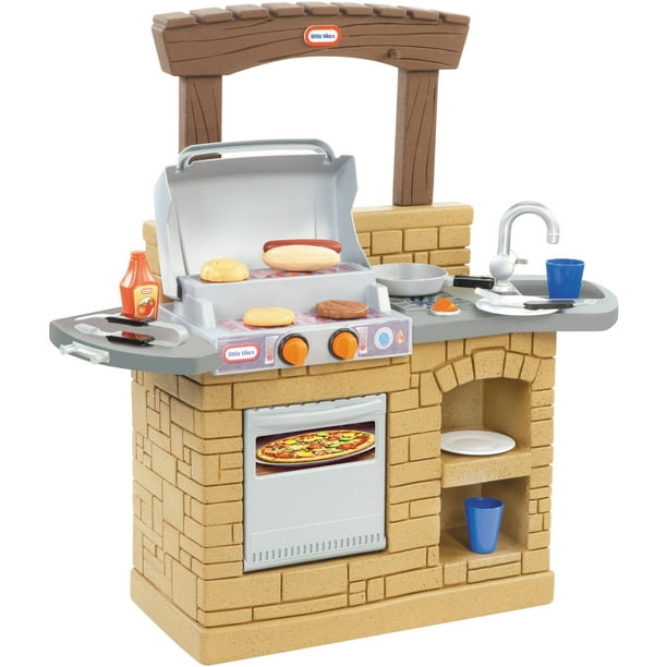 Little Cook 'n Outdoor BBQ Grill 12-Piece Plastic Outdoor Pretend Play Kitchen Toys Playset with Oven, Tan For Kids Girls Boys Ages 3 4 5+ - Walmart.com