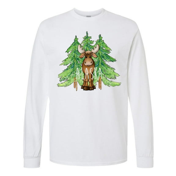 Inktastic Alaska Moose and Trees Long Sleeve T-Shirt