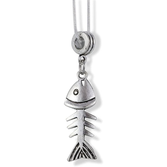 Fish Skeleton Bones Charm Snake Chain Necklace
