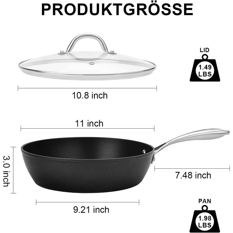 Deep Non stick Frying Pan with Lid, 11-inch Saute Pan,Healthy Pan for  Cooking, Induction Compatible, Dishwasher Safe, Oven Safe
