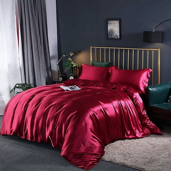 Reliable Bedding 100% Silk Satin Comforter, Silky Soft Quilt Luxury Hotel Quality Bedding Comforter Grey, Box Stitched, 300 GSM, Lightweight & Cozy Bedding For Better Sleep (King/Cal King, 92x102)