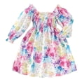 thumbnail image 2 of KYAIGUO Toddler Kids Girls Flare Sleeve Dresses Spring Floral Princess Dress Fall Square Neck Onesies Prints Skirt for 3-7 Years Old, 2 of 10