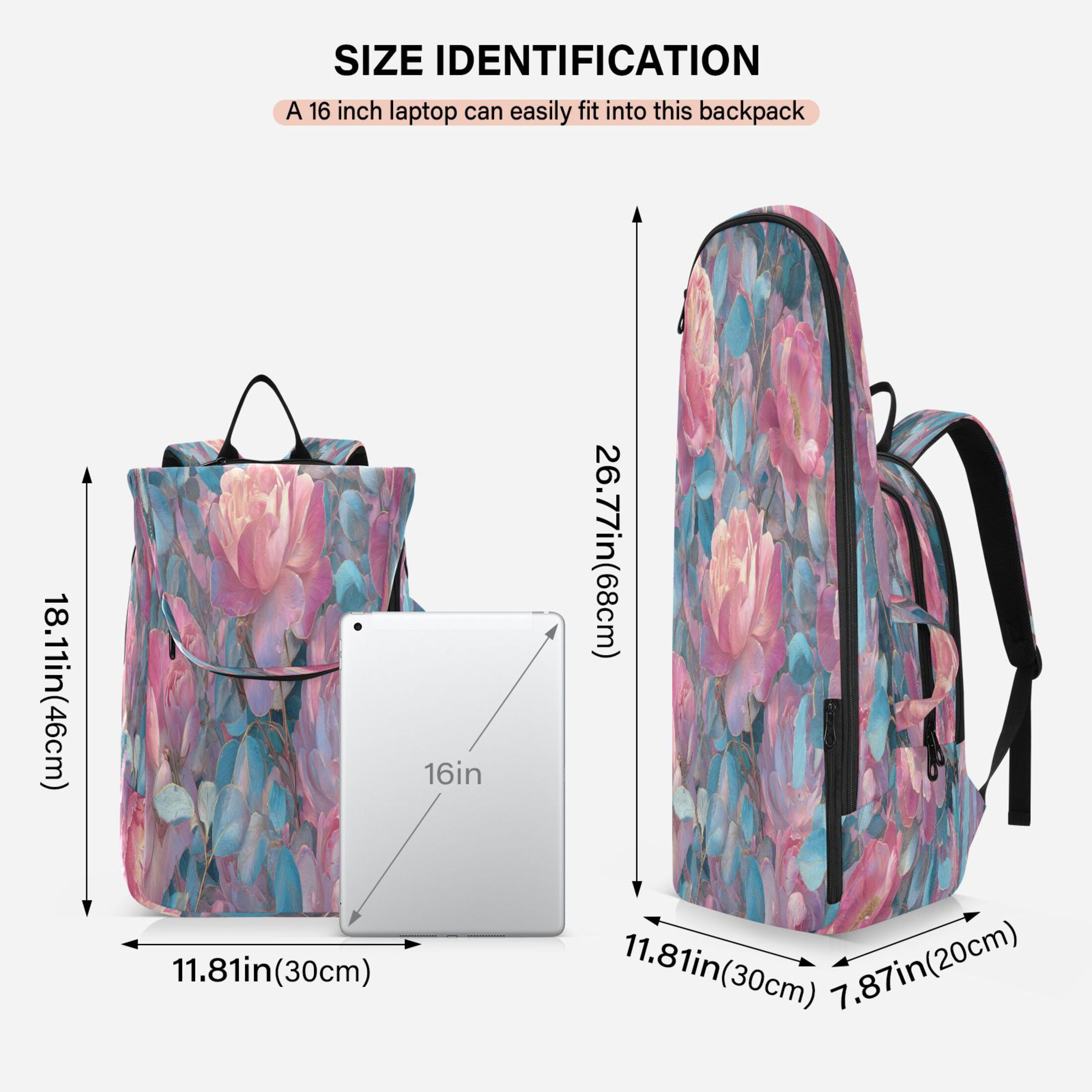 2 Racquet Holder Tennis Backpack Tennis Racket Covers Gym Bags Pink Roses and Blue Leaves