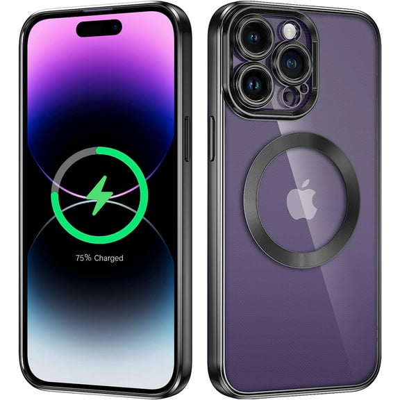 Magnetic Clear Case for iPhone 14 Pro Max with Camera Lens Protector, Full Protection Compatible with MagSafe Soft TPU Bumper Slim Case Anti-Scratch 14 Pro Max Case Cover 6.7 Inch, Black