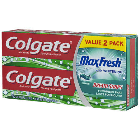Colgate Max Fresh Toothpaste with Mini Breath Strips, Clean Mint - 6 Ounce (2 Pack)