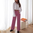 thumbnail image 4 of SCHUHLAND Women's High Waisted Dress Pants - Elegant Solid Ankle Trousers, Professional Straight Leg Business Casual Slacks with Button Detail, 4 of 9