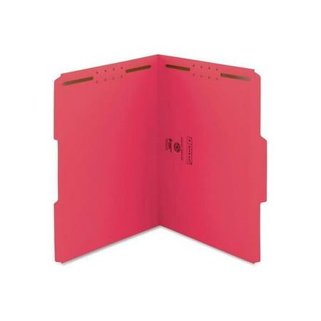 UPC: 0086486127417 | Smead 1/3 Tab Cut Letter Recycled Fastener Folder – 8 1/2  x 11  – 2 x 2K Fastener(s) – Top Tab Location – Assorted Position Tab Position – Red – 100% – 50 / Box