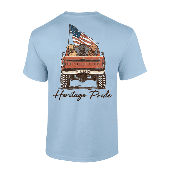 Heritage Pride Men's Graphic T-Shirt - Patriotic Three Labs In Truck Bed Hunting Club Design-Light Blue-large