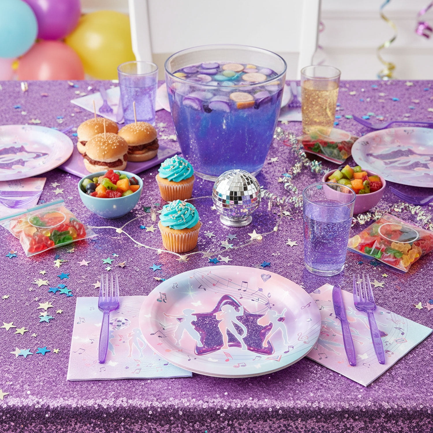 JESTAR 96 Pcs Pop Star Demon_Hunter Party Supplies Plates and Napkins Set, Serves 24, Disposable Tableware with Forks for Birthday, Fantasy Warrior Party Decorations