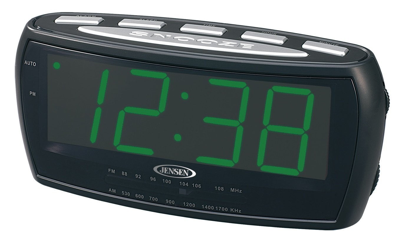 Jensen AM/FM Alarm Clock Radio with 0.6-Inch Green LED Display Sleep/Snooze New 