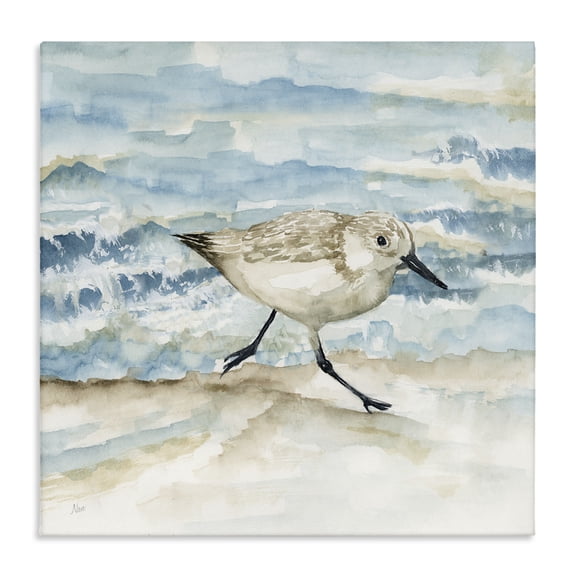 Stupell Industries Sandpiper Striding Shore Animals Painting Wrapped Canvas Canvas Art Print Wall Art, 17 x 17