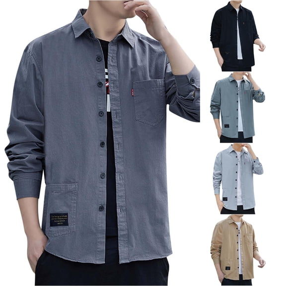 Zylarhe Mens Summer Shirts, Men's Fishing Shirts With Pockets Cool Long Sleeve Button Down Shirts Hiking Dark Gray L