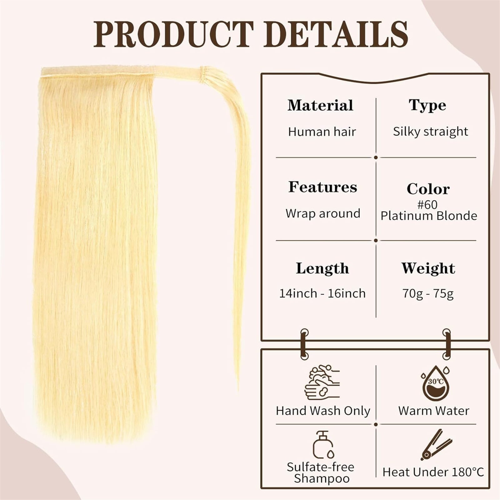 Natural Human Hair Ponytail Hair Extensions #613 Brazilian Remy Wrap Pony Clip In Hair Extension