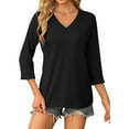 thumbnail image 5 of Womens Tops 3/4 Length Sleeve V Neck Casual Tunics Top Basic Shirt Loose Fit Blouse, 5 of 9