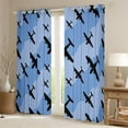 thumbnail image 2 of Airplane Curtains 42"x63" Set of 2 Panels Aircrafts Silhouette Window Curtains & Drapes Old Bomber Planes Blackout Curtains Blue Wave Stripes Darkening Curtains Aviation Themed Airplane Decor, 2 of 6