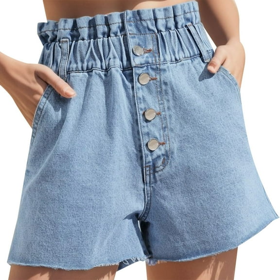 Durtebeua Women Raw Hem Distressed Denim Shorts for Summer Mid Rise Blue XS