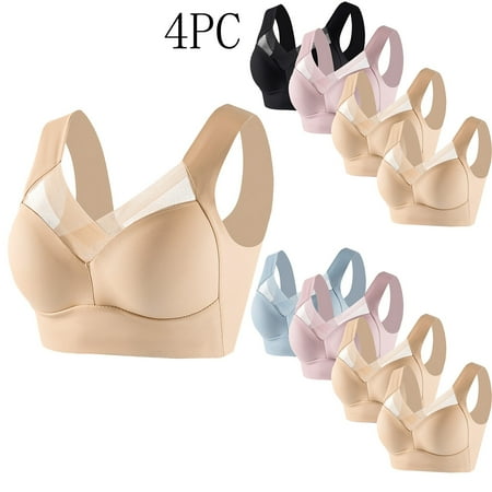 Dazajoo 4 Pack Women s Wireless Plus Size Lace Bra Full Coverage Unlined Minimizer Bra Comfort Lightweight Everyday Underwear Deals Today Light Blue XXXXXL