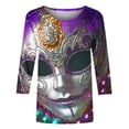 thumbnail image 5 of CKpwisy Women's Mardi Gras Carnival Tshirts Casual Basic 3/4 Sleeve Crewneck Fancy Mask Graphic Blouses Tops Fashion 2025 Three Quarter Length Outfit Deal of The Day Prime Today, 5 of 5