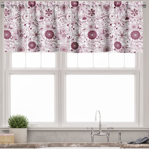 Ambesonne Floral Valance Pack of 2, Vibrant Baroque, 54"X12", Maroon Rose