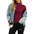 thumbnail image 4 of PINKSIR Women's Mock Turtleneck T Shirts, Half Sleeve Business Casual Tunic Tops Slim Fit Summer Basic Dressy Tee Shirt Wine Red XL, 4 of 8