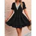 thumbnail image 4 of Women Summer Mini Dress Chiffon Cutout Ruffle V-Neck Puff Sleeve Dresses Dot Boho Sundresses Black L, 4 of 9