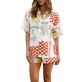 thumbnail image 2 of Yunliwuli Women Pajama Set, Printed Short Sleeve Button Closure Shirt with Shorts Daily Sleepwear Loungewear, 2 of 10
