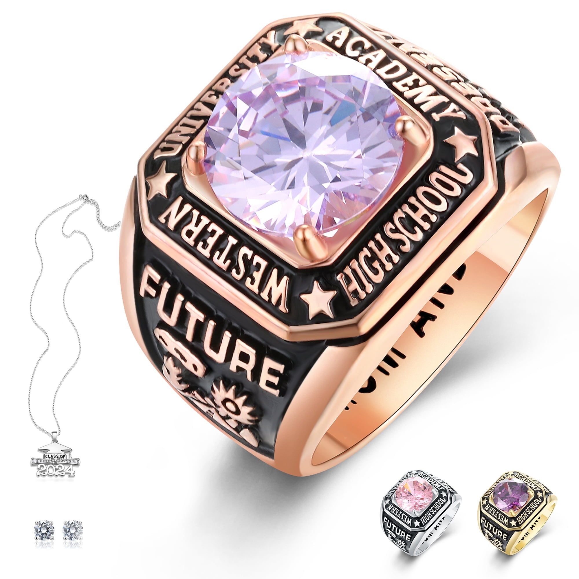 Ccjcinata Fully Personalized class rings for men's high school customize graduation ring class of 2024